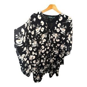 Lauren Ralph Lauren Black Floral Butterfly Sleeve Dress XL Romantic Luxe